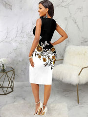 Printed Notched Sleeveless Wrap Dress - Flyclothing LLC