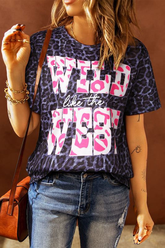 Slogan Graphic Leopard Tee - Flyclothing LLC