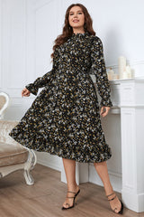 Plus Size Floral Flounce Sleeve Midi Dress - Flyclothing LLC