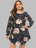 Full Size Floral Long Sleeve Mini Dress - Flyclothing LLC