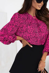 Leopard Round Neck Balloon Sleeve Blouse - Flyclothing LLC