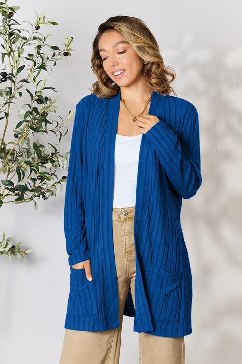 Basic Bae Full Size Ribbed Open Front Cardigan with Pockets - Flyclothing LLC