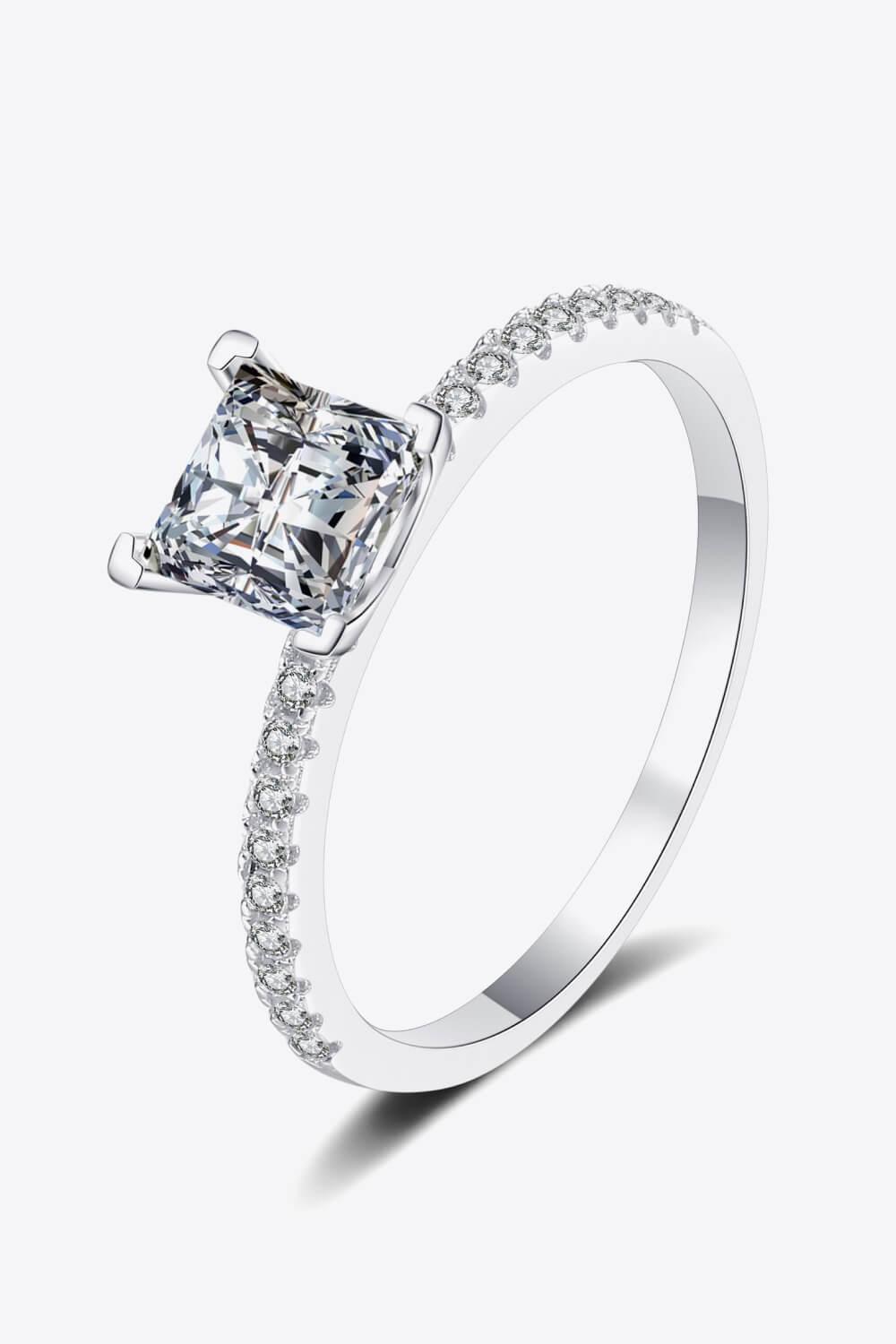 Rhodium-Plated 2 Carat Moissanite Four-Prong Ring - Flyclothing LLC