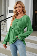 Round Neck Flounce Sleeve Blouse - Flyclothing LLC