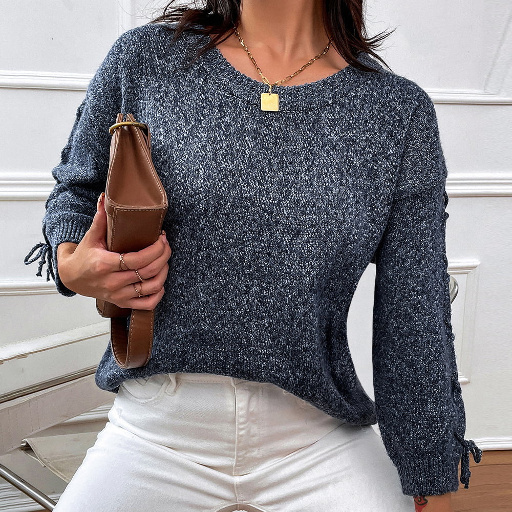 Round Neck Dropped Shoulder Sweater - Flyclothing LLC