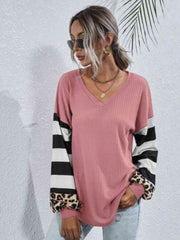 Leopard Striped Waffle-Knit Top - Flyclothing LLC