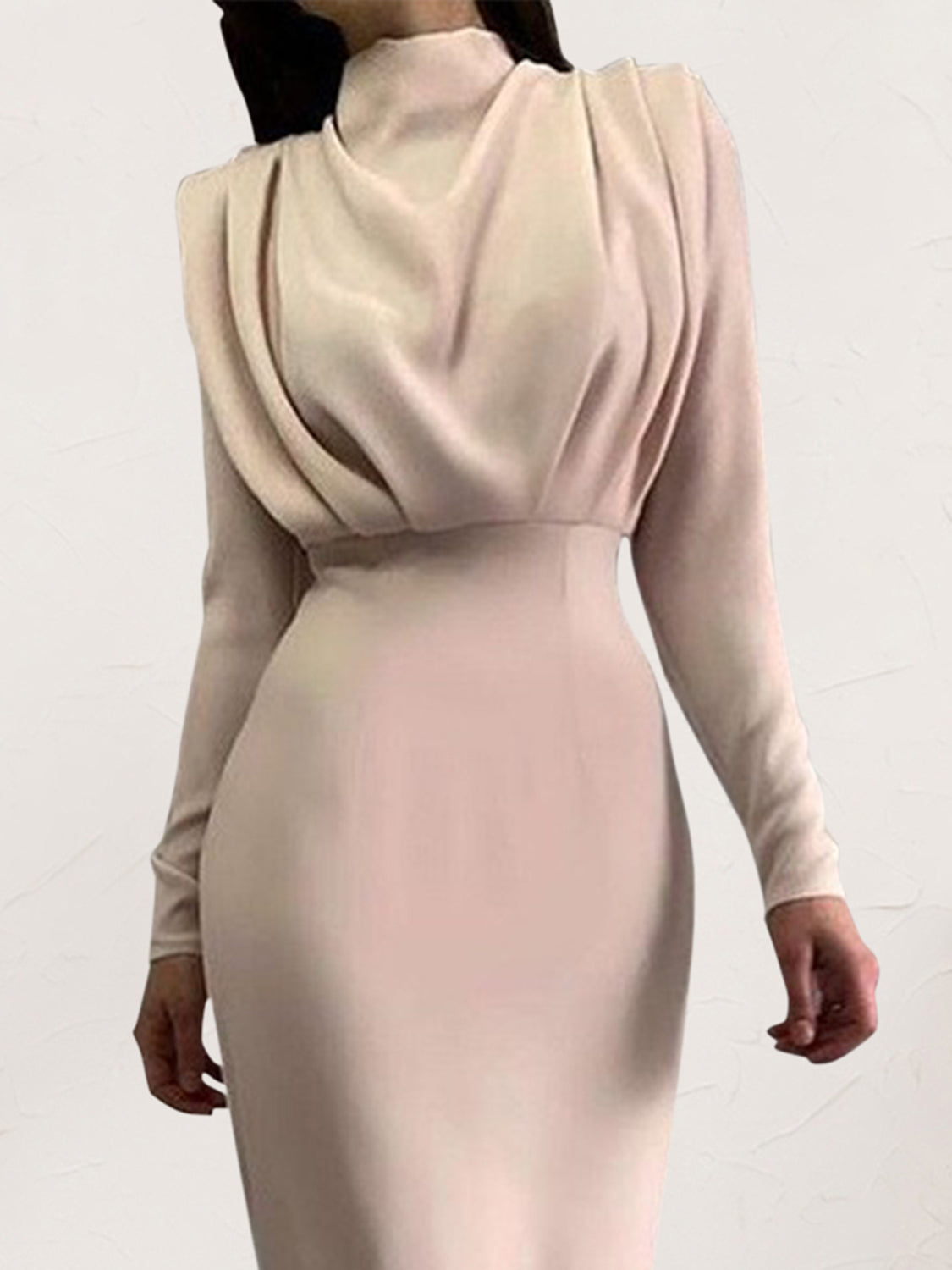 Ruched Turtleneck Long Sleeve Dress - Flyclothing LLC