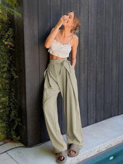 Tied High Waist Wide Leg Pants - Flyclothing LLC