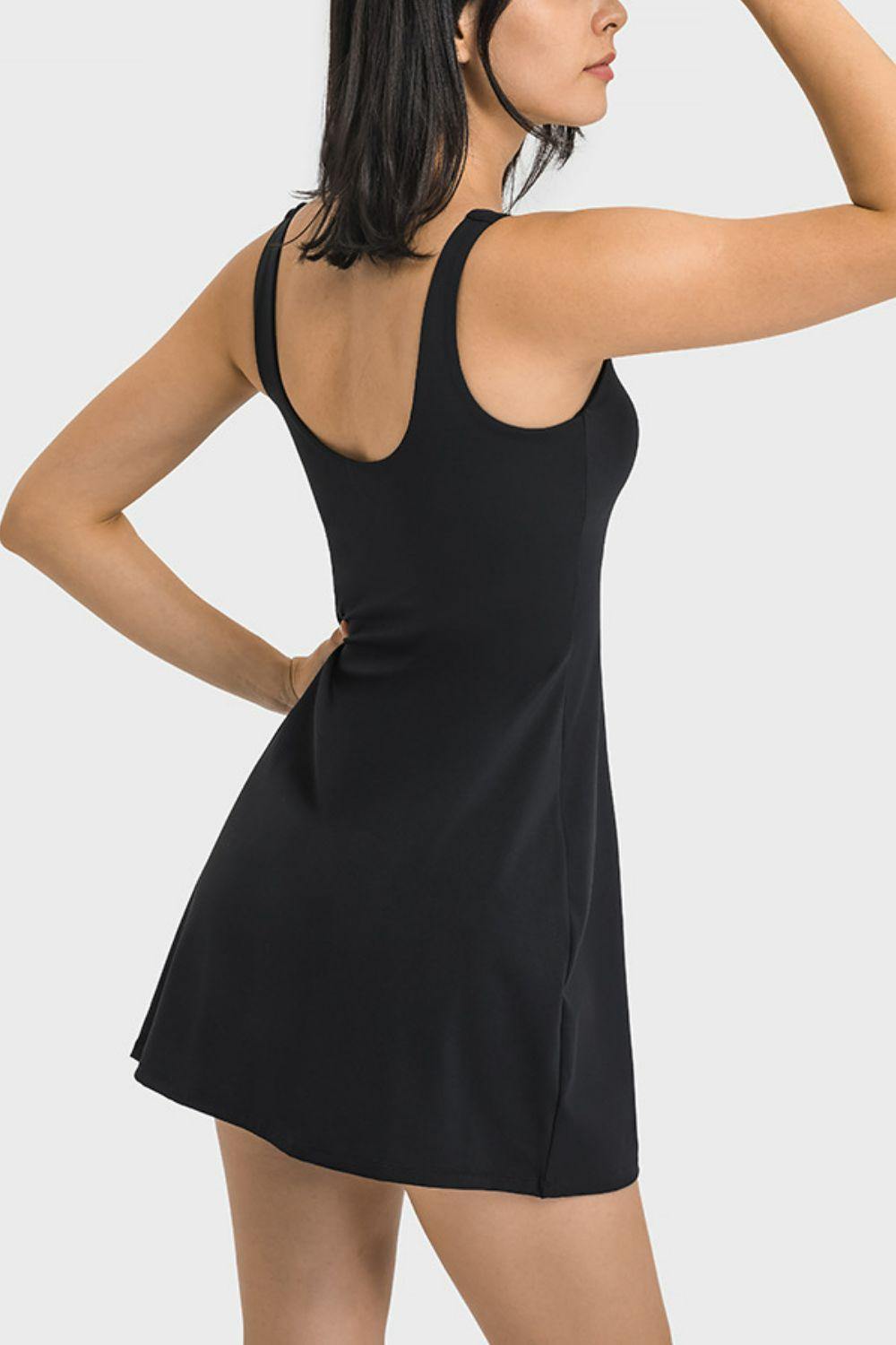 Square Neck Sports Tank Dress with Full Coverage Bottoms - Flyclothing LLC