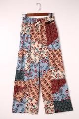 Bohemian Patchwork Drawstring Wide Leg Pants - Flyclothing LLC