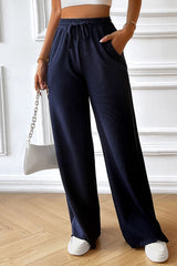 Drawstring Wide Leg Pants with Pocketed - Flyclothing LLC