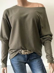 Boat Neck Long Sleeve Sweatshirt - Trendsi