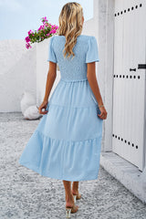 Swiss Dot Short Sleeve Smocked Dress - Flyclothing LLC