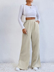 Slit Pocketed High Waist Wide Leg Pants - Flyclothing LLC