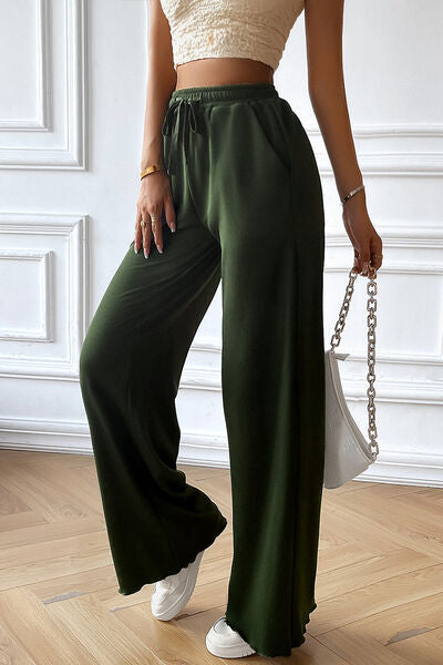 Drawstring Wide Leg Pants with Pocketed - Flyclothing LLC