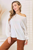 Double Take Eyelet Dropped Shoulder Round Neck Blouse - Flyclothing LLC