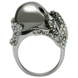 Alamode Rhodium + Ruthenium White Metal Ring with Top Grade Crystal in Aurora Borealis (Rainbow Effect) - Flyclothing LLC