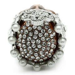 Alamode Special Color White Metal Ring with Synthetic Pearl in White - Alamode