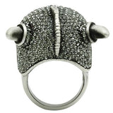 Alamode Antique Silver White Metal Ring with Top Grade Crystal in Black Diamond - Flyclothing LLC