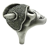 Alamode Antique Silver White Metal Ring with Top Grade Crystal in Black Diamond - Flyclothing LLC