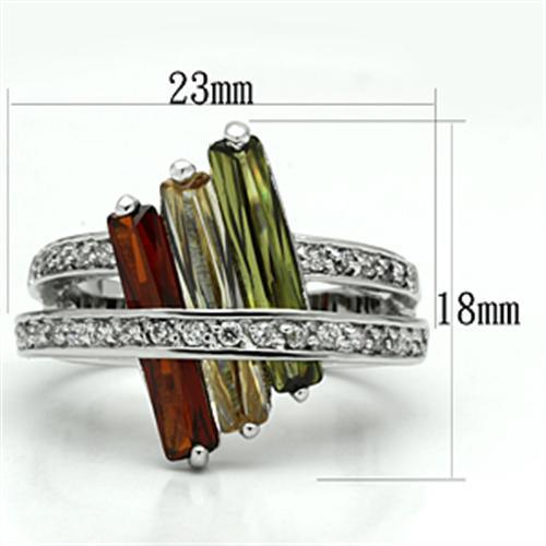 Alamode Rhodium Brass Ring with AAA Grade CZ in Multi Color - Flyclothing LLC