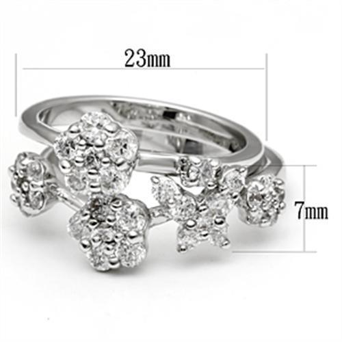 Alamode Rhodium Brass Ring with AAA Grade CZ in Clear - Flyclothing LLC