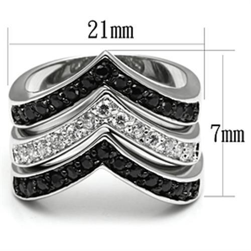 Alamode Rhodium+Hematite Brass Ring with AAA Grade CZ in Jet - Alamode