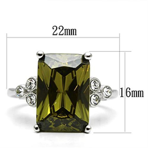 Alamode Rhodium Brass Ring with AAA Grade CZ in Olivine color - Flyclothing LLC