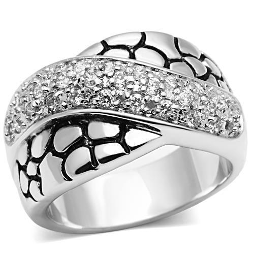 Alamode Rhodium Brass Ring with AAA Grade CZ in Clear - Flyclothing LLC