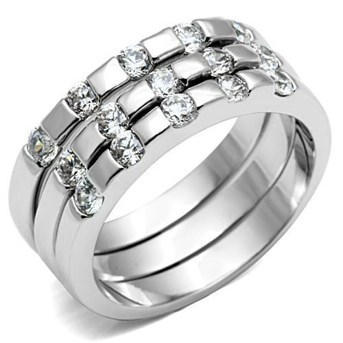 Alamode Rhodium Brass Ring with AAA Grade CZ in Clear - Flyclothing LLC