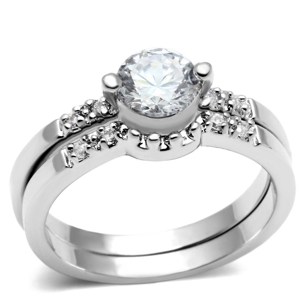 Alamode Rhodium Brass Ring with AAA Grade CZ in Clear - Flyclothing LLC