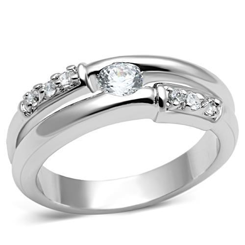 Alamode Rhodium Brass Ring with AAA Grade CZ in Clear - Flyclothing LLC