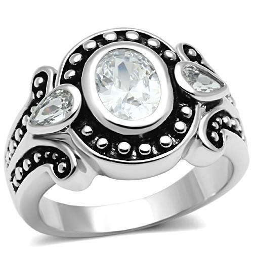 Alamode Rhodium Brass Ring with AAA Grade CZ in Clear - Flyclothing LLC