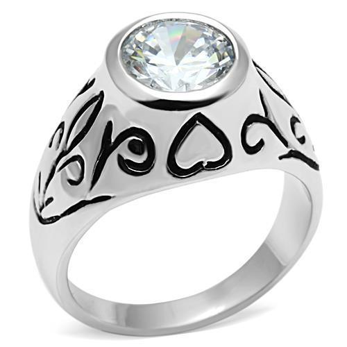 Alamode Rhodium Brass Ring with AAA Grade CZ in Clear - Flyclothing LLC