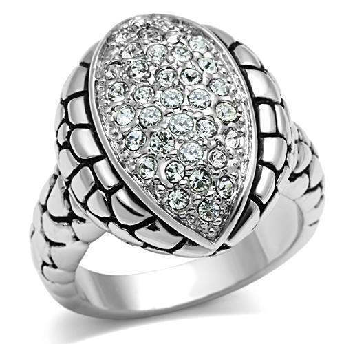 Alamode Rhodium Brass Ring with Top Grade Crystal in Clear - Alamode