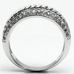 Alamode Rhodium Brass Ring with AAA Grade CZ in Clear - Flyclothing LLC