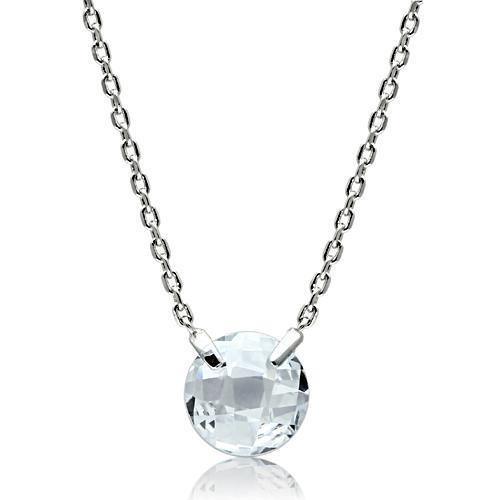 Alamode Rhodium Brass Necklace with AAA Grade CZ in Clear - Flyclothing LLC