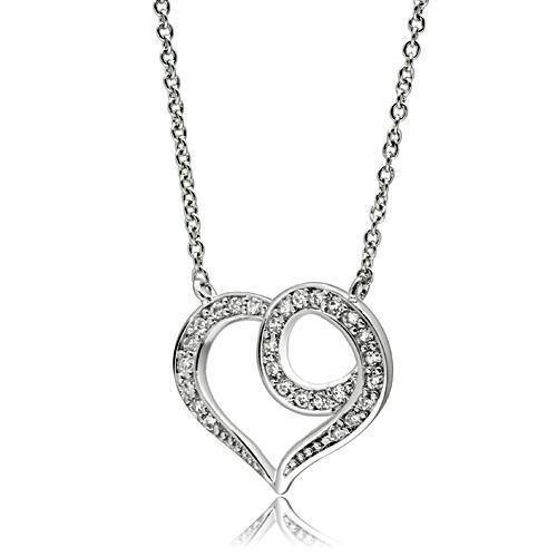 Alamode Rhodium Brass Necklace with AAA Grade CZ in Clear - Flyclothing LLC