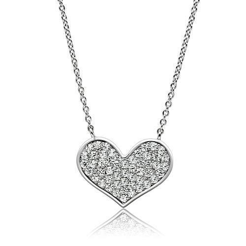 Alamode Rhodium Brass Necklace with AAA Grade CZ in Clear - Flyclothing LLC