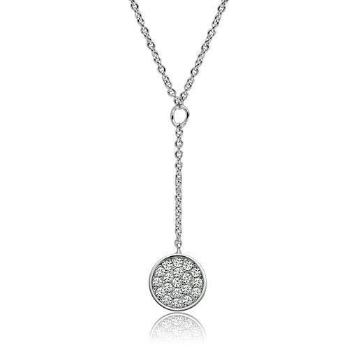 Alamode Rhodium Brass Necklace with AAA Grade CZ in Clear - Flyclothing LLC