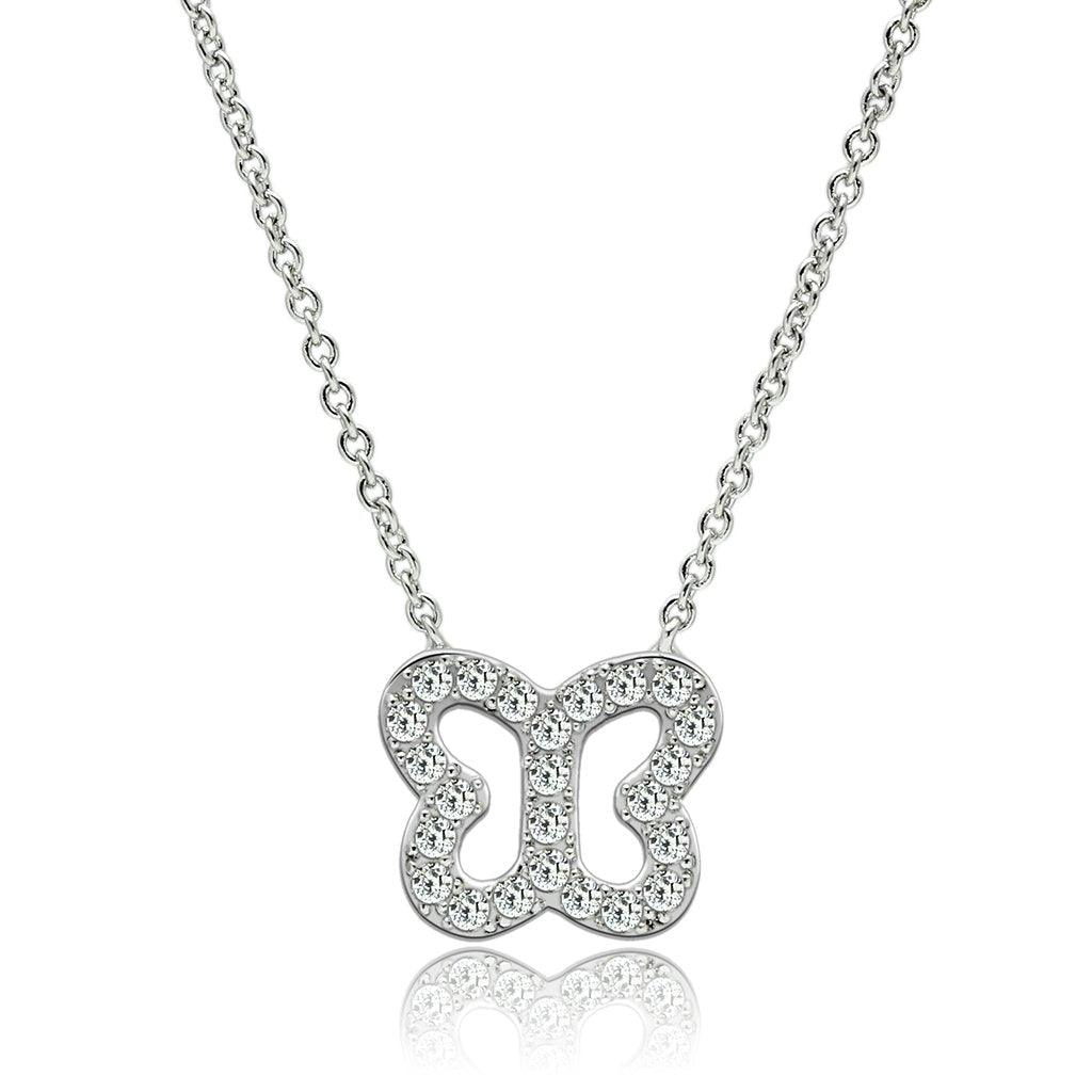 Alamode Rhodium Brass Necklace with AAA Grade CZ in Clear - Flyclothing LLC