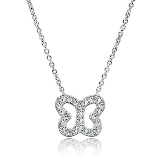 Alamode Rhodium Brass Necklace with AAA Grade CZ in Clear - Flyclothing LLC