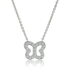 Alamode Rhodium Brass Necklace with AAA Grade CZ in Clear - Flyclothing LLC