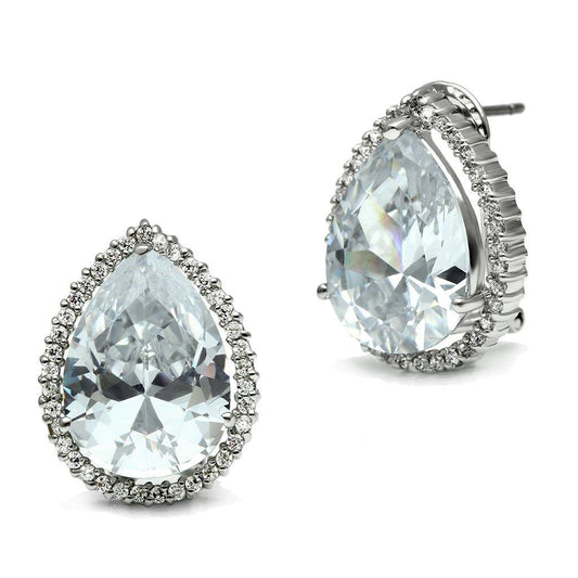 Alamode Rhodium Brass Earrings with AAA Grade CZ in Clear - Flyclothing LLC