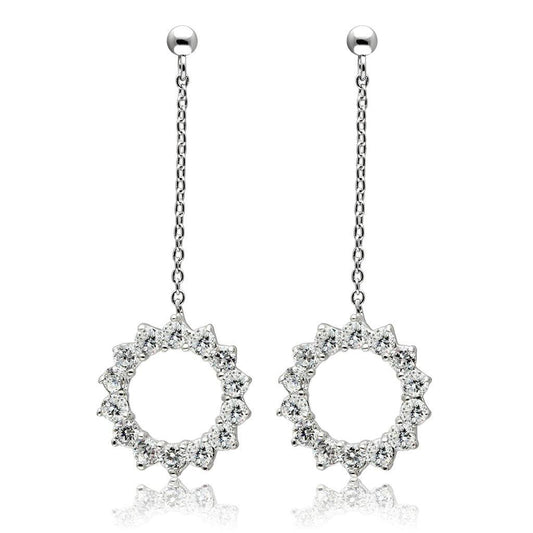 Alamode Rhodium Brass Earrings with AAA Grade CZ in Clear - Flyclothing LLC