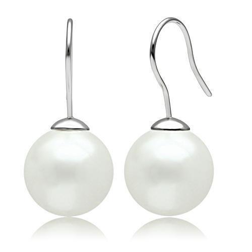 Alamode Rhodium Brass Earrings with Synthetic Pearl in White - Flyclothing LLC