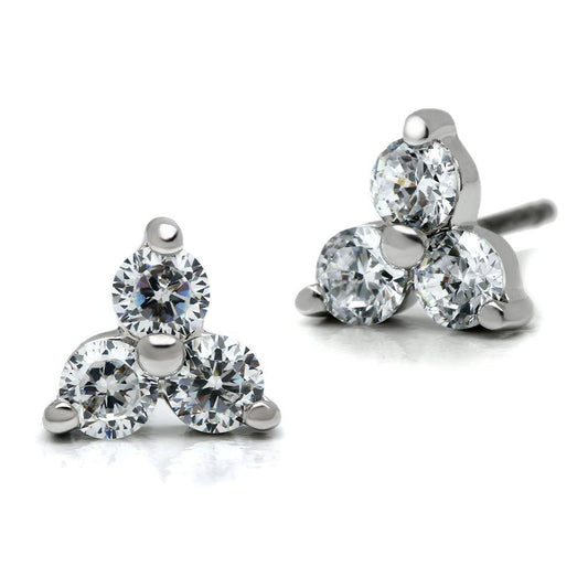 Alamode Rhodium Brass Earrings with AAA Grade CZ in Clear - Flyclothing LLC