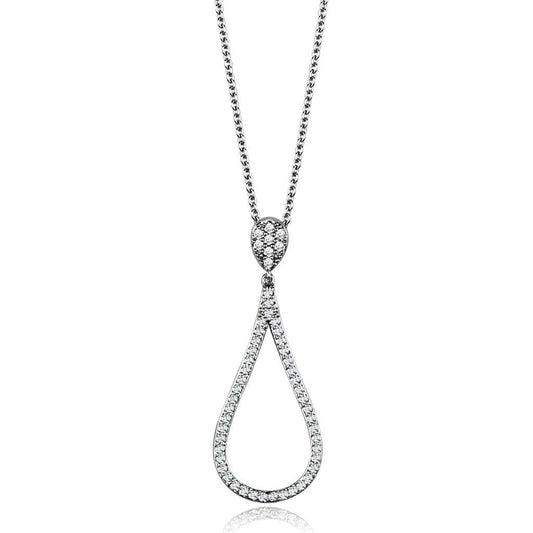 Alamode Rhodium Brass Chain Pendant with AAA Grade CZ in Clear - Alamode