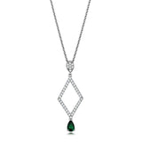 Alamode Rhodium Brass Chain Pendant with Synthetic Synthetic Glass in Emerald - Alamode