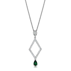 Alamode Rhodium Brass Chain Pendant with Synthetic Synthetic Glass in Emerald - Alamode